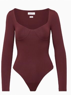 Babaton Burgundy Long-Sleeve Scoop Neck Bodysuit Contour Lange Bodysuit M